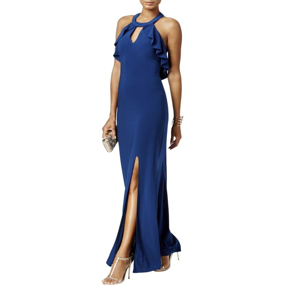 Women’s Formal Dress Size 4 Blue Ruffled Open Back NIGHTWAY